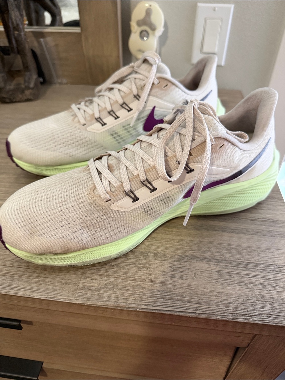 Nike Women’s gray Running Shoes with Lime Midsole and Purple Swoosh
